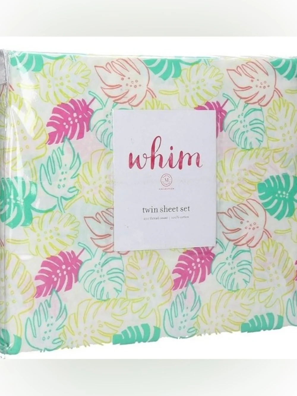 Martha Stewart Whim Palm Leaves Twin Sheet Set New 200Thread Count 100% Cotton